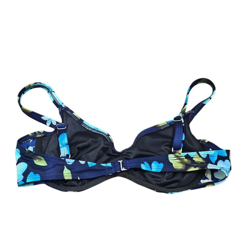 Lands end blue floral tropical print lined not padded underwire bikini top 34B/C - Picture 2 of 4